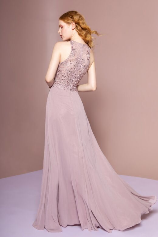 Elizabeth K GL2680 Embroidered Top Jewel Neck Maid of Honor Dress