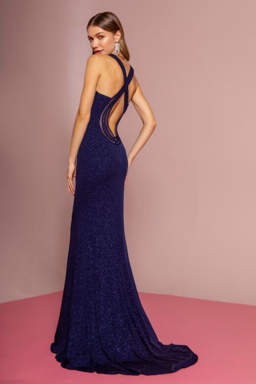 Elizabeth K GL2704 Criss Cross Back Plunging Neck Dress