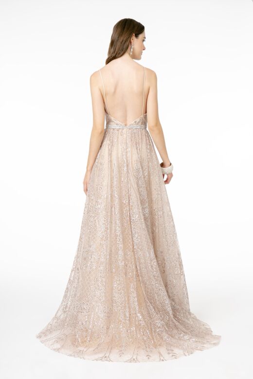 GLS by Gloria GL2915 Bare Back Plunging Neck Glitter Dress