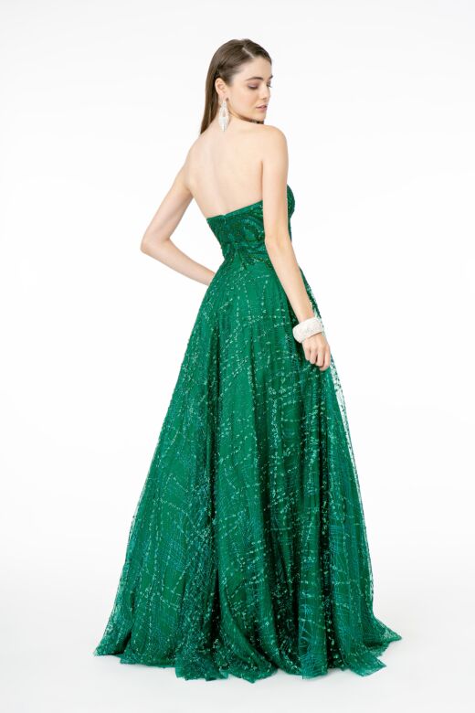 Elizabeth K GL2921 Embroidered Top Strapless Glitter Dress