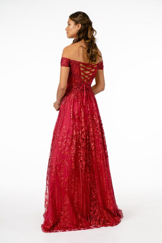 Elizabeth K GL2941 Embroidered Top Off The Shoulder Dress