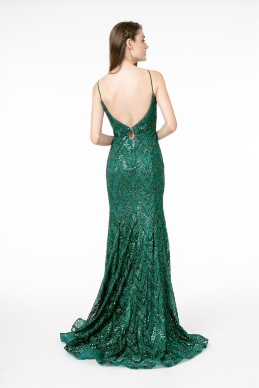 Elizabeth K GL2950 Bare Back Plunging Neck Geometric Dress