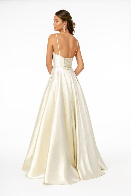 Elizabeth K GL2951 Lace-Up Back Sweetheart Neck Glitter Dress