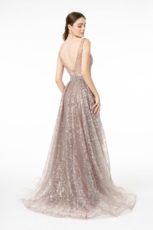 GLS by Gloria GL2971 Illusion Top Sequin Embroidery Dress