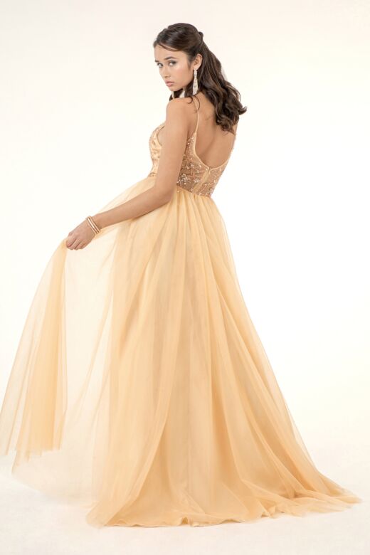 GLS by Gloria GL2983 Embellished Top Slit Skirt Dress