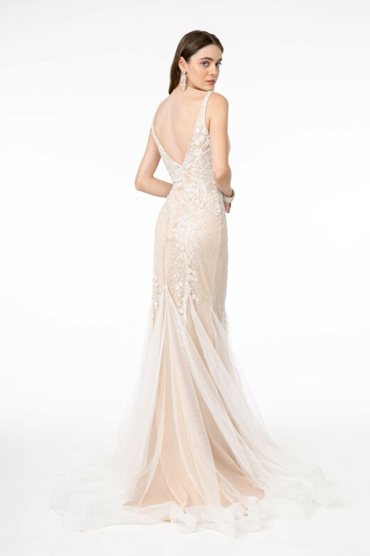 GLS by Gloria GL2985 Plunging V-Neck Godet Mermaid Skirt Bridal Gown