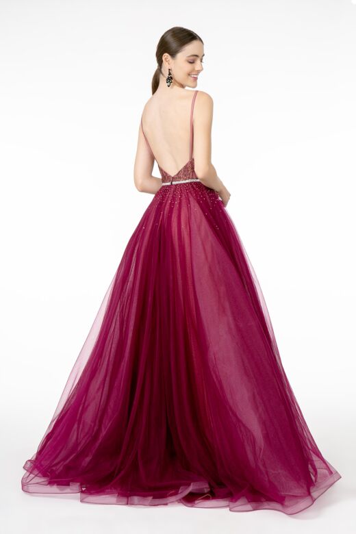 Elizabeth K GL2991 Glitter Top Spaghetti Straps Backless Dress