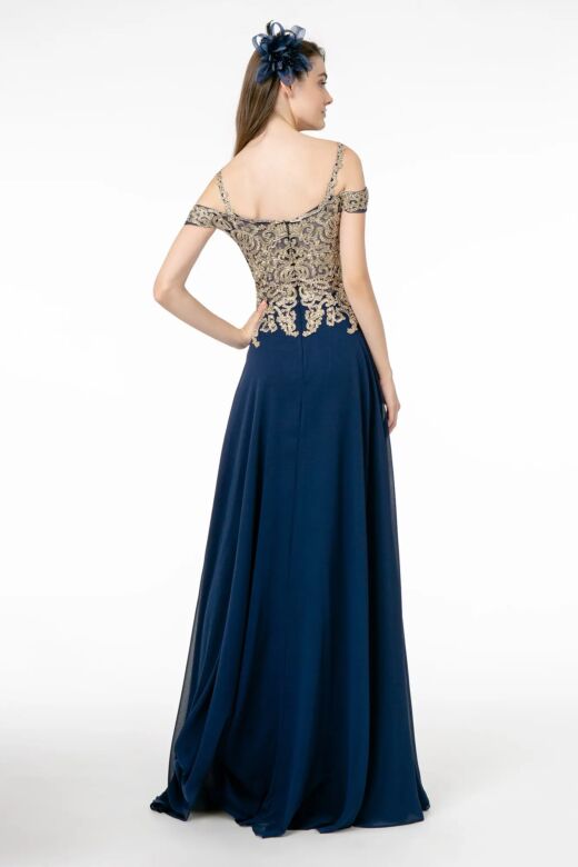 Elizabeth K GL2998 Embroidered Top Cold Shoulder Dress