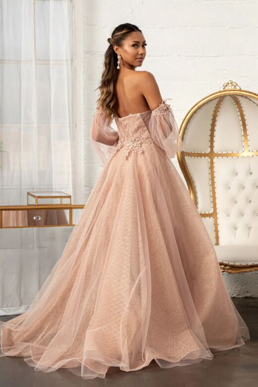GLS by Gloria GL3015 Plunging Neck Bishop Sleeve Bridal Gown
