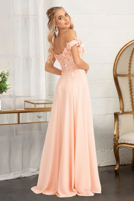 Elizabeth K GL3018 Off-The-Shoulder Floral Applique A-Line Bridal Gown