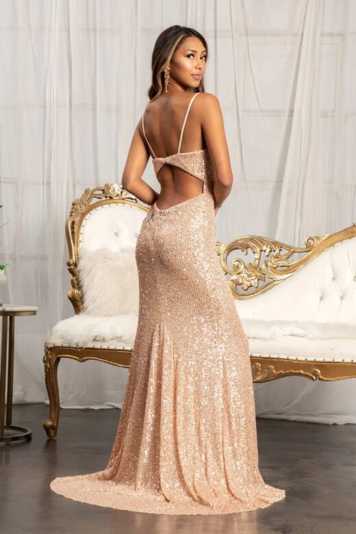Elizabeth K GL3023 Cutout Back Sweetheart Neck Sequin Dress