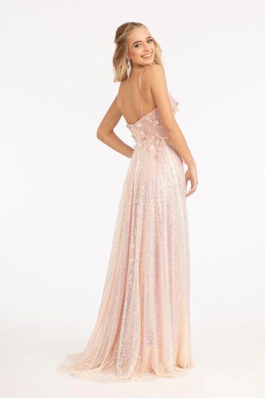 GLS by Gloria GL3027 Floral Top High Slit Sequin Dress