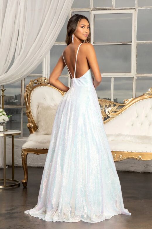 Elizabeth K GL3028 High Slit Spaghetti Straps Sequin Dress