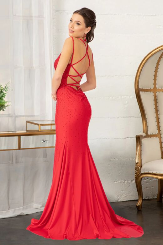 GLS by Gloria GL3036 Lace-Up Back Sweetheart Neck Hot Fix Dress