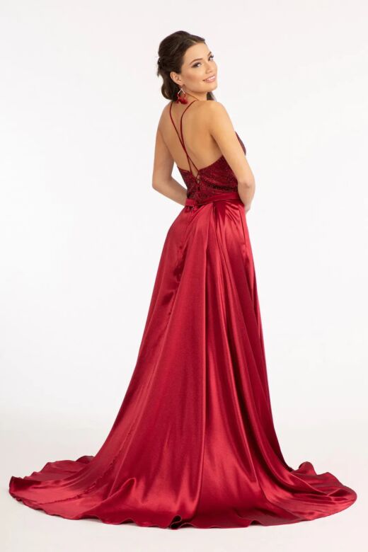 GLS by Gloria GL3040 Pleated A-Line Satin Dress