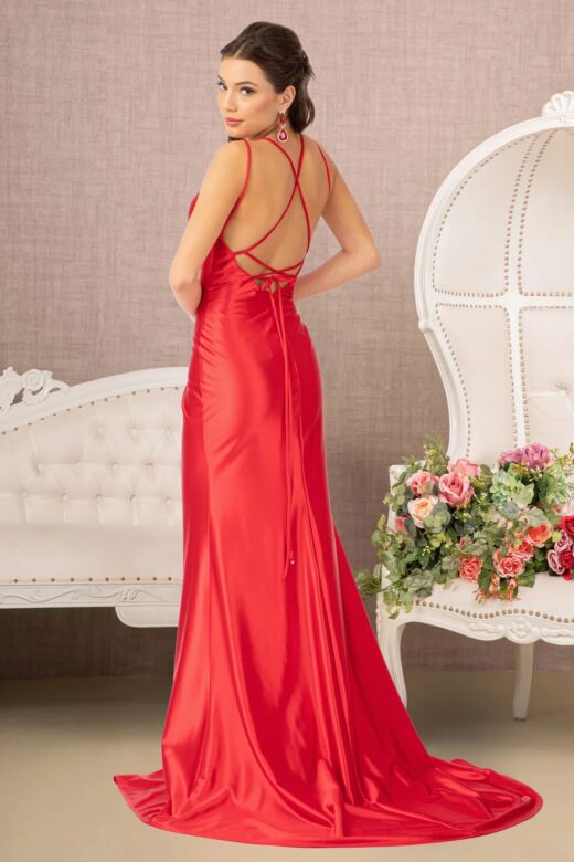 Elizabeth K GL3061 Lace-Up Back Cutaway Slit Bridesmaid Dress
