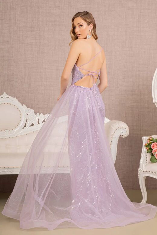 GLS by Gloria GL3116 Detachable Overskirt Illusion Slit Dress