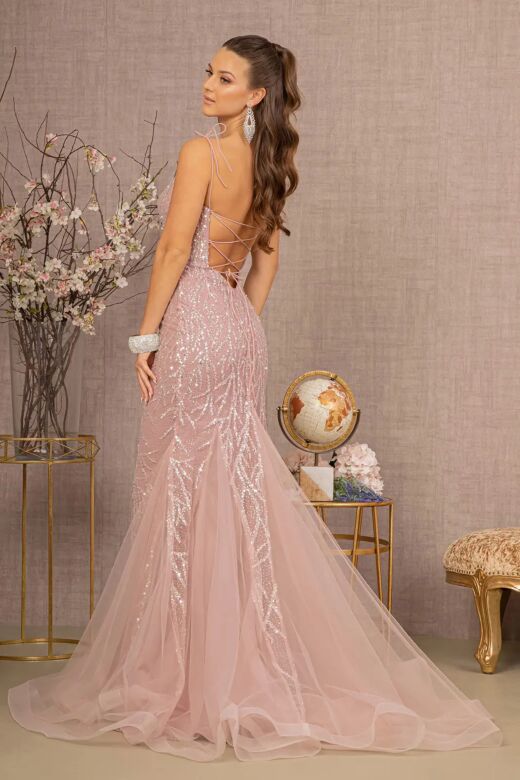 GLS by Gloria GL3121 Godet Skirt Sweetheart Neck Glitter Dress