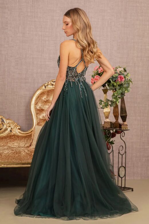 GLS by Gloria GL3137 Plunging Neckline Spaghetti Straps Dress