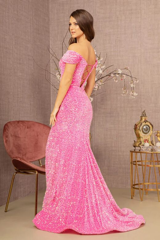 Elizabeth K GL3148 Off The Shoulder Sequin Velvet Dress