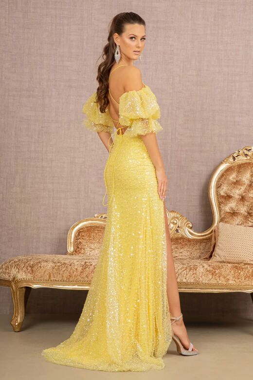 GLS by Gloria GL3155 Detached Sleeves Lace-Up Sequin Dress