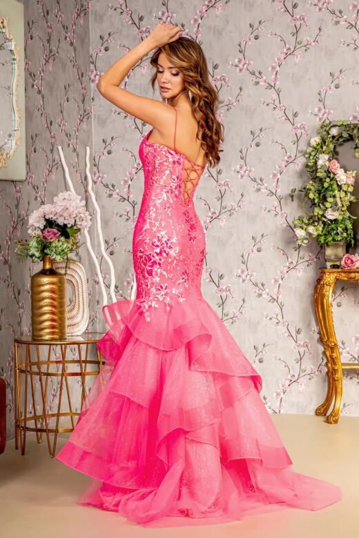 GLS by Gloria GL3205 Layered Skirt Floral Sequin Trumpet Dress