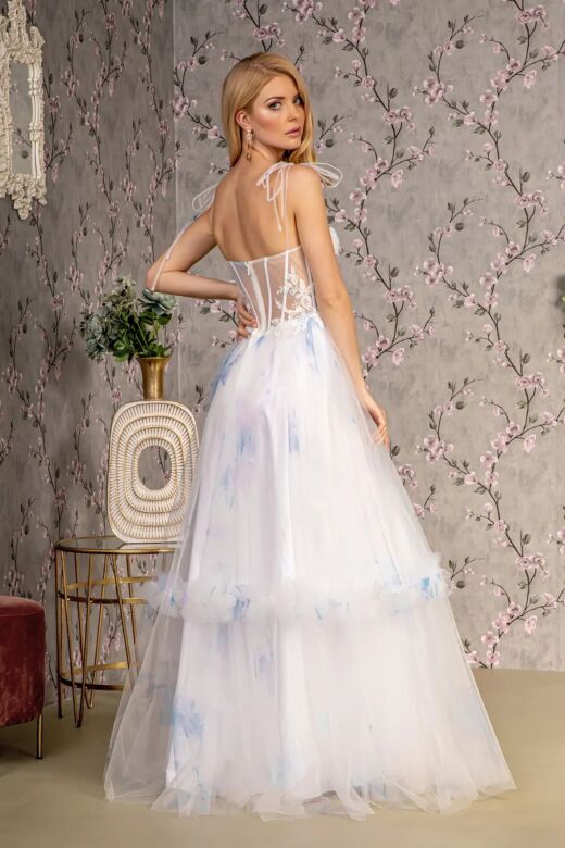 GLS by Gloria GL3208 Tie Straps Embroidered Corset Dress