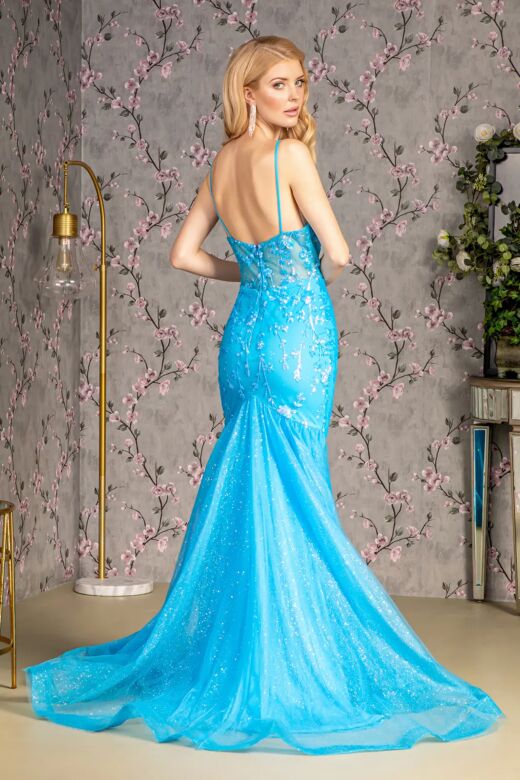 GLS by Gloria GL3220 Illusion Corset Floral Glitter Dress