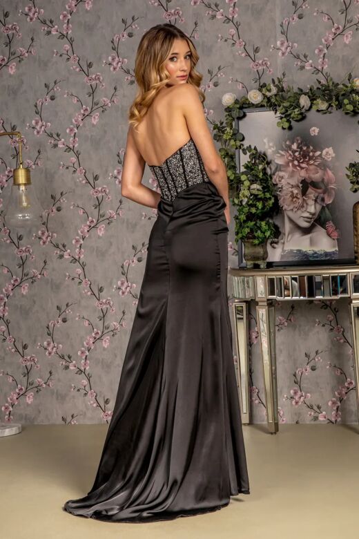 GLS by Gloria GL3280 Slit Skirt Embellished Corset Dress