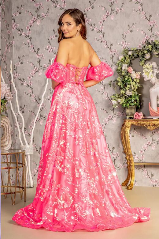 GLS by Gloria GL3311 Detached Sleeves Floral Sequin Dress