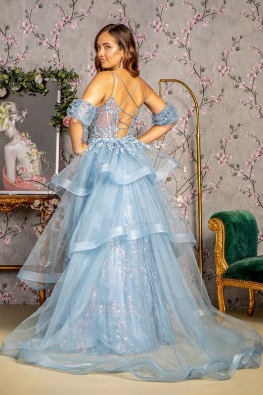 GLS by Gloria GL3358 Detachable Overskirt High Slit Floral Dress