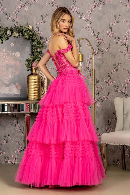GLS by Gloria GL3391 Ruffle Skirt Embroidered Corset Dress