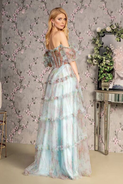 GLS by Gloria GL3394 Illusion Corset Floral Ruffle Dress