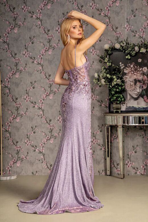GLS by Gloria GL3399 Spaghetti Strap Embroidered Corset Dress