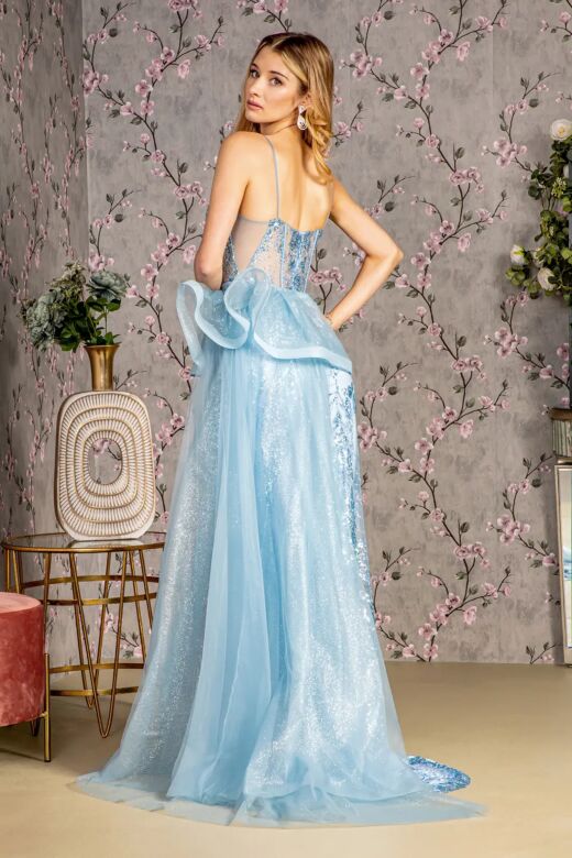 GLS by Gloria GL3459 Side Skirt High Slit Corset Dress