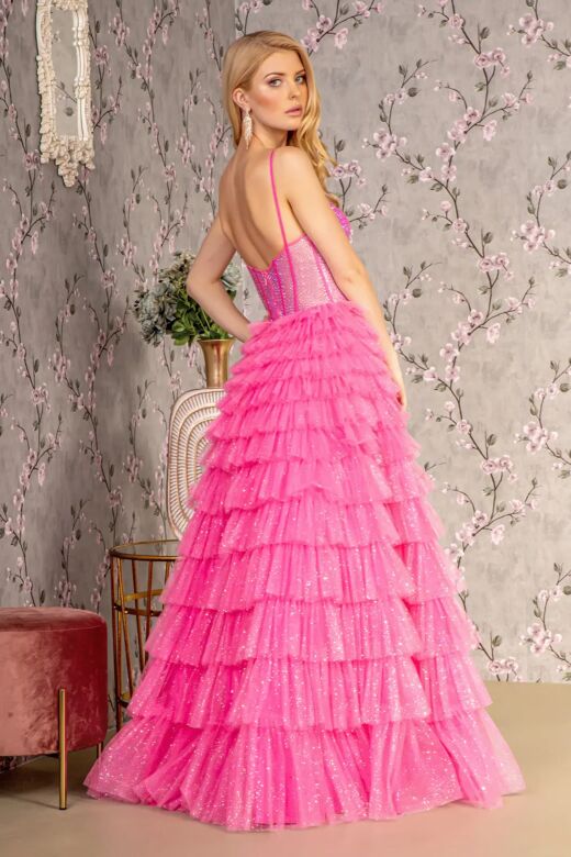 GLS by Gloria GL3463 Ruffle Skirt Illusion Corset Dress