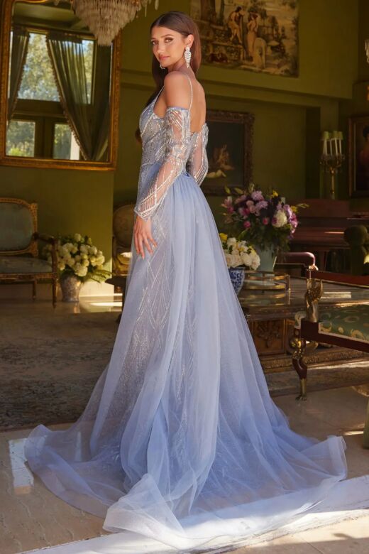 GLS by Gloria GL3616 Detachable Overskirt Geometric Glitter Dress