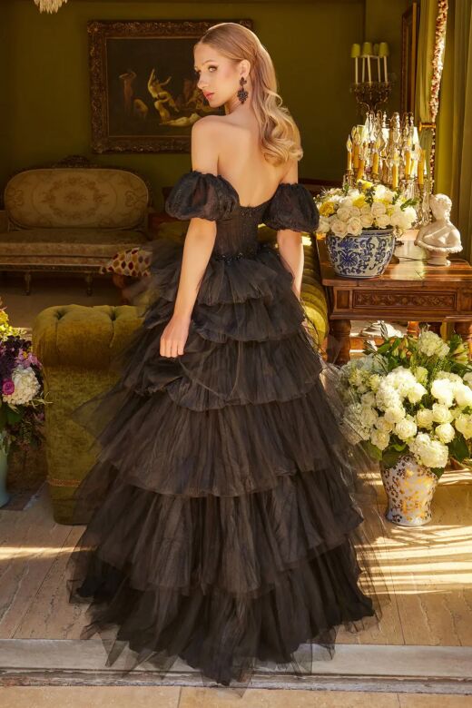GLS by Gloria GL3626 Ruffle Skirt Detachable Sleeves Corset Dress