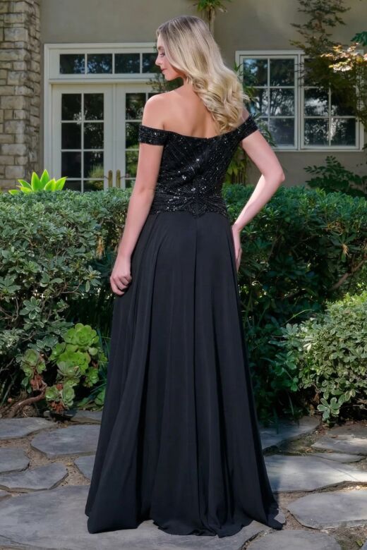 Elizabeth K GL3738 Black Off The Shoulder A-Line Dress