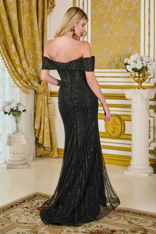 Elizabeth K GL3780 Black Off The Shoulder Fitted Dress