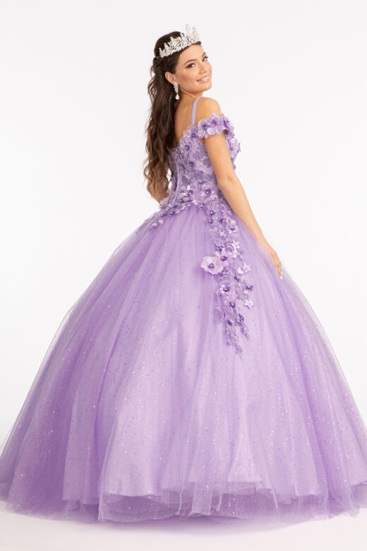 Elizabeth K GL1988 Floral Applique Cold-Shoulder Sweet 16 Dress