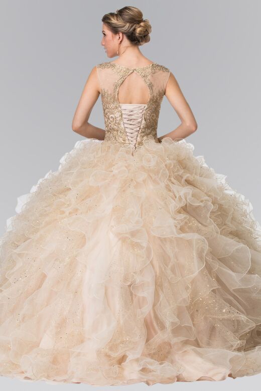 Elizabeth K GL2208 Cutout Back Ruffle Skirt Sweet 16 Gown