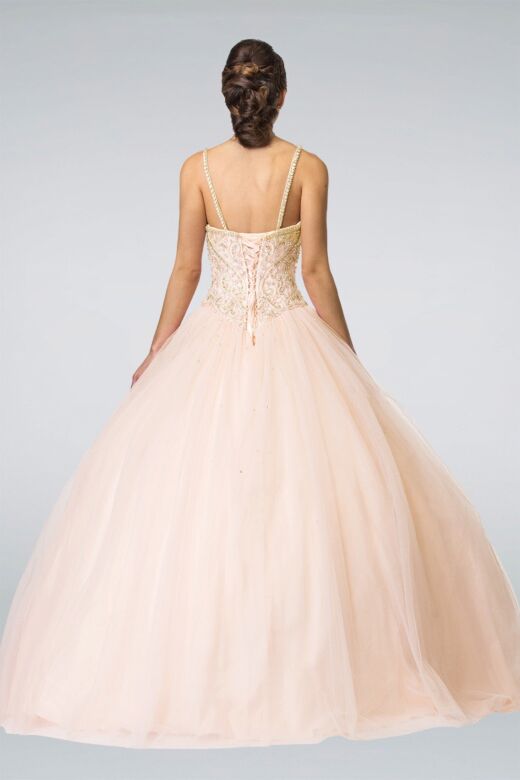Elizabeth K GL2350 Beaded Spaghetti Strap Basque Waist Sweet 16 Gown
