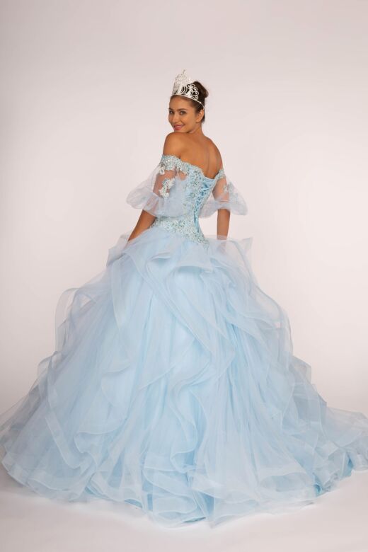 Elizabeth K GL2601 Ruffle Skirt Puff Sleeve Sweet 16 Gown