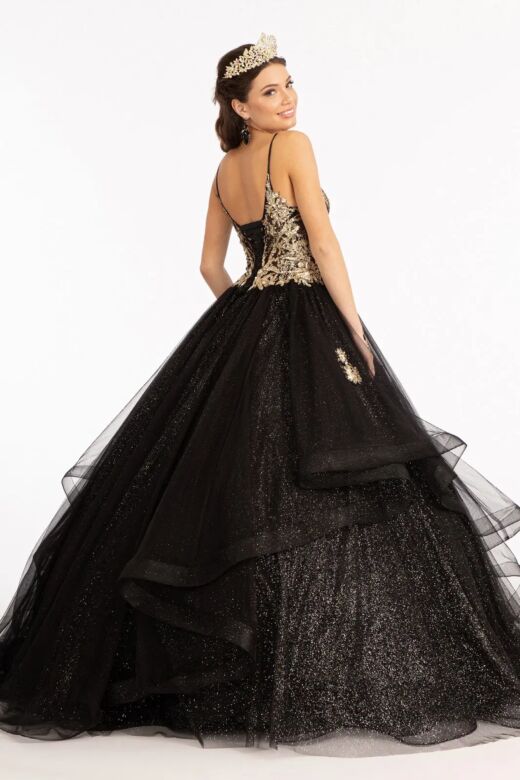Elizabeth K GL3021 Plunging Neck Spaghetti Strap Sweet 16 Dress