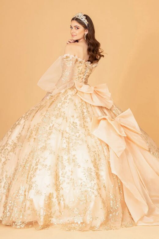 Elizabeth K GL3071 Puff Sleeve Back Bow Quinceanera Dress