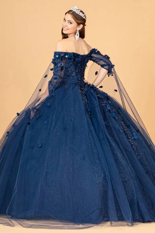 Elizabeth K GL3075 Off-The-Shoulder Sheer Streamer Quinceanera Gown