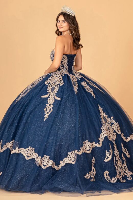 Elizabeth K GL3078 Sheer Cape Embroidered Strapless Sweet 16 Dress