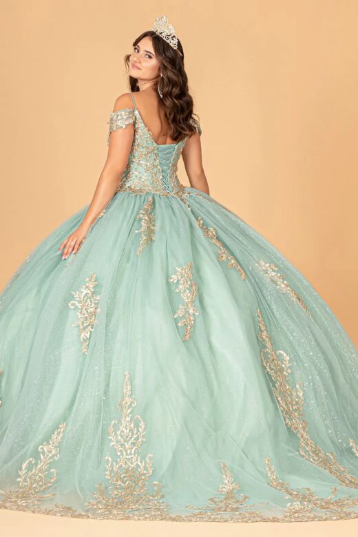 Elizabeth K GL3100 V-Neck Cold Shoulder Quinceanera Gown