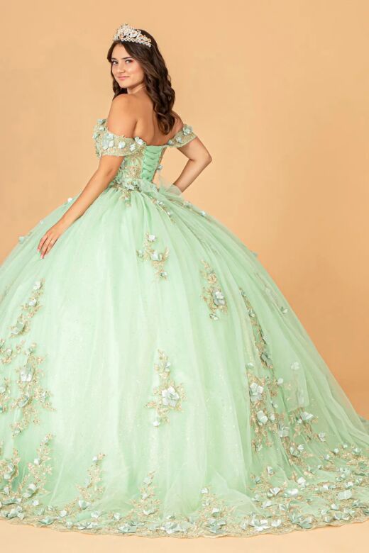Elizabeth K GL3102 Applique Hem Off-The-Shoulder Quinceanera Gown